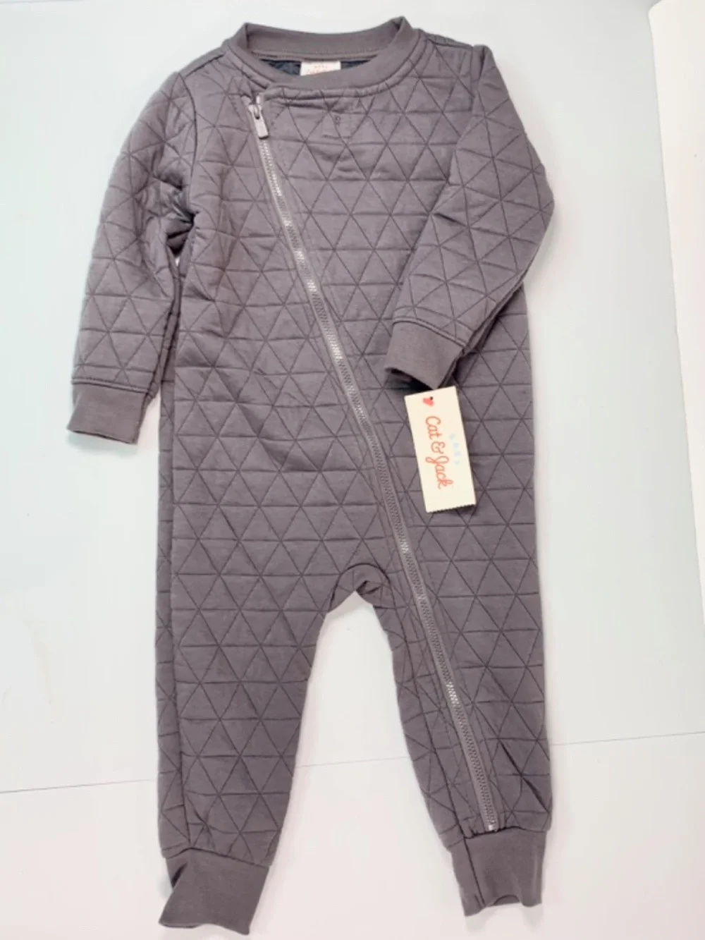 Cat & Jack 18M One Piece Quilted Moto Zippered Dark Grey Romper Cozy Cabincore